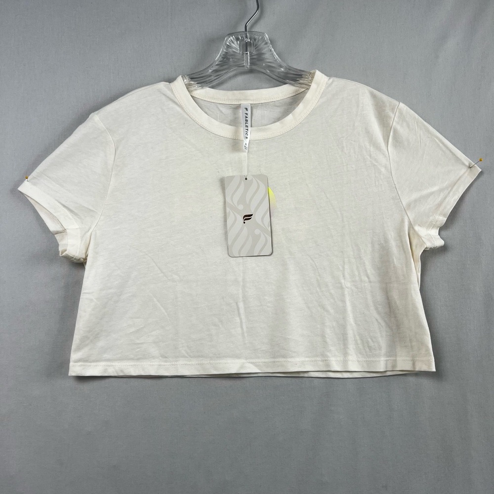 Fabletics Cropped T-shirt Womens Medium Short Sleeves Vibes Graphic Beach NEW